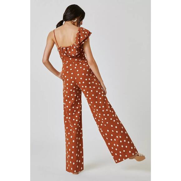 New Anthropologie by Maeve One-Shoulder Wide-Leg Polka Dot Jumpsuit Size 2 - Picture 3 of 4